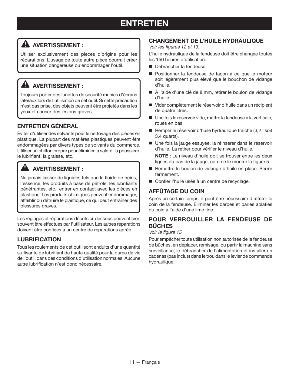 Entretien | Homelite UT49103 User Manual | Page 24 / 38
