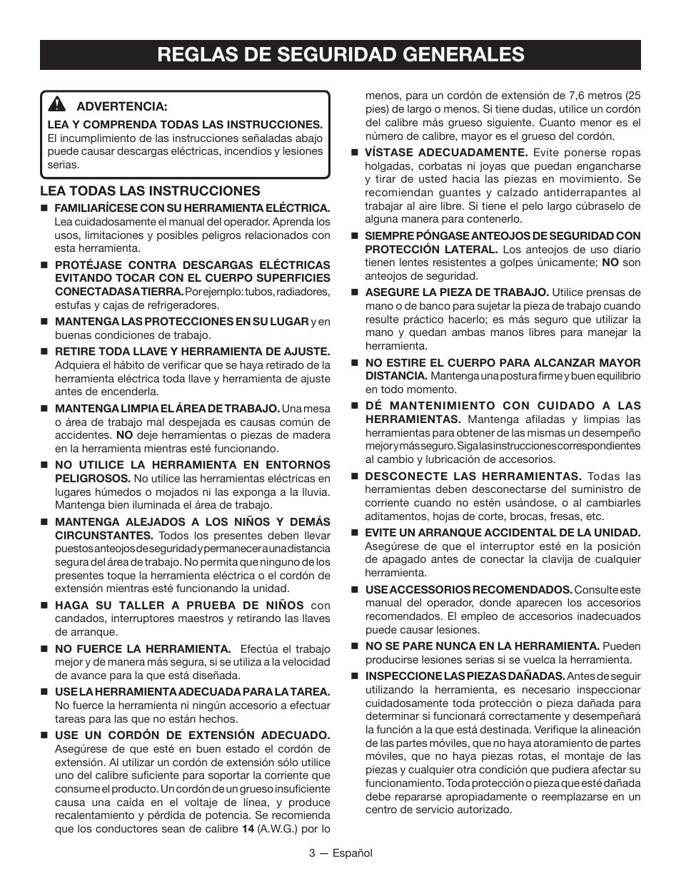 Reglas de seguridad generales | Homelite UT49103 User Manual | Page 27 / 38