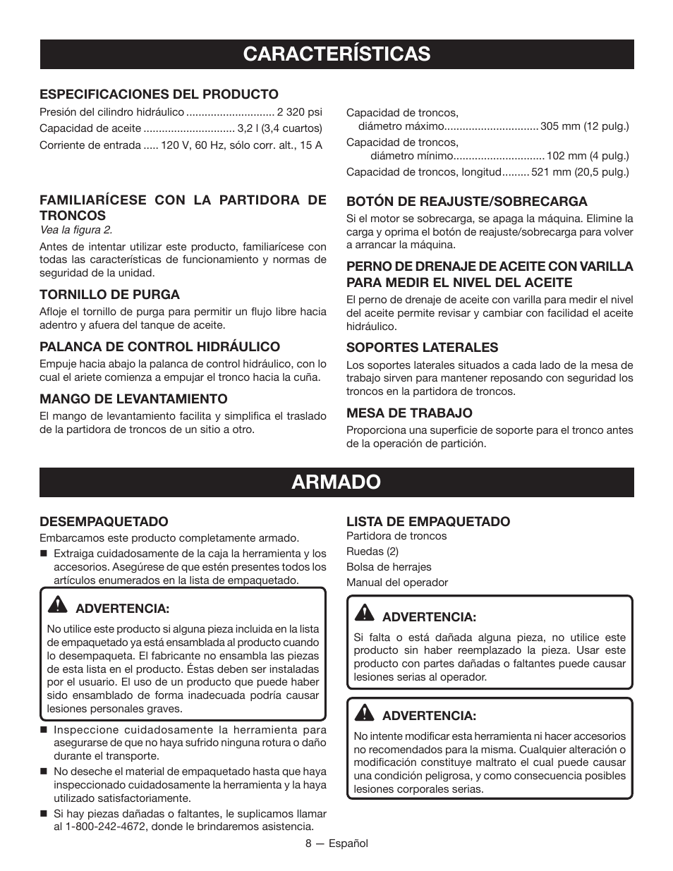 Características armado | Homelite UT49103 User Manual | Page 32 / 38