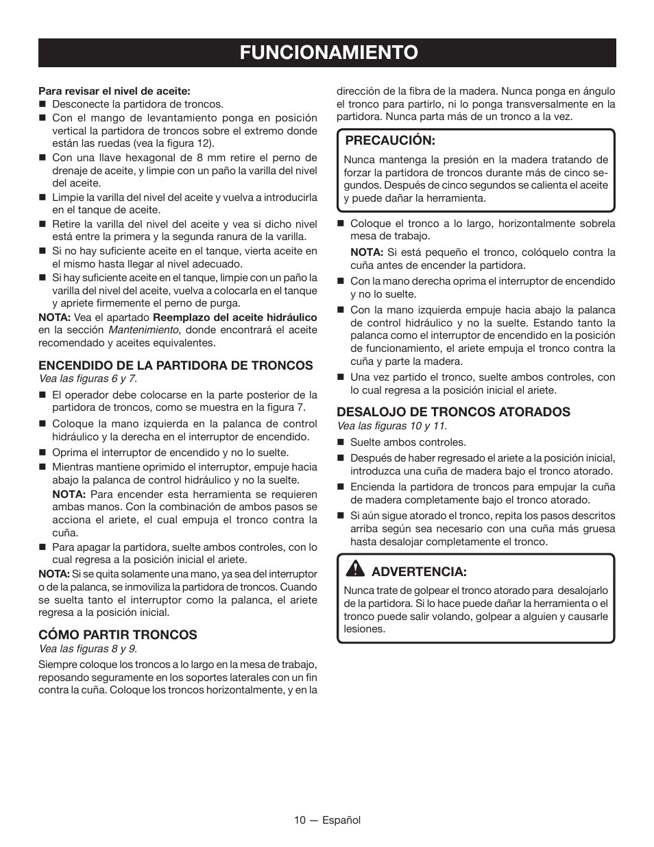 Funcionamiento | Homelite UT49103 User Manual | Page 34 / 38