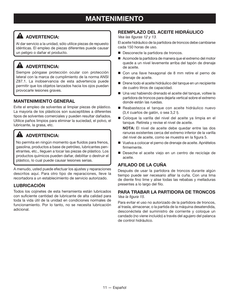 Mantenimiento | Homelite UT49103 User Manual | Page 35 / 38