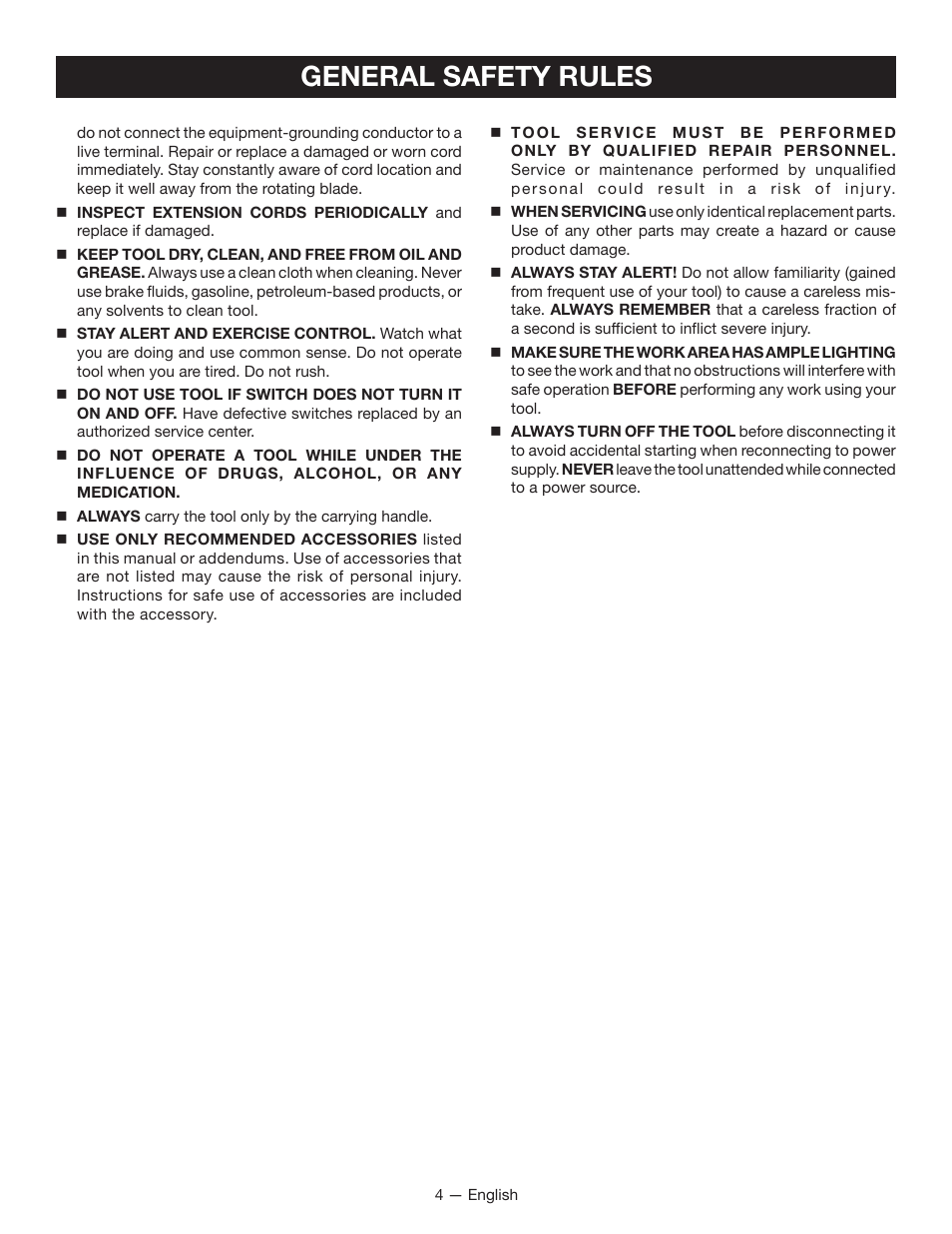 General safety rules | Homelite UT49103 User Manual | Page 6 / 38