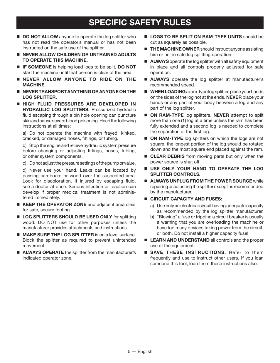 Specific safety rules | Homelite UT49103 User Manual | Page 7 / 38