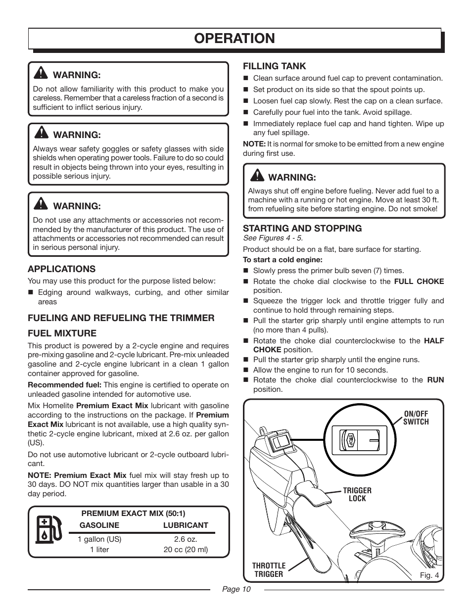 Operation | Homelite MIGHTYLITE UT50901 User Manual | Page 10 / 22