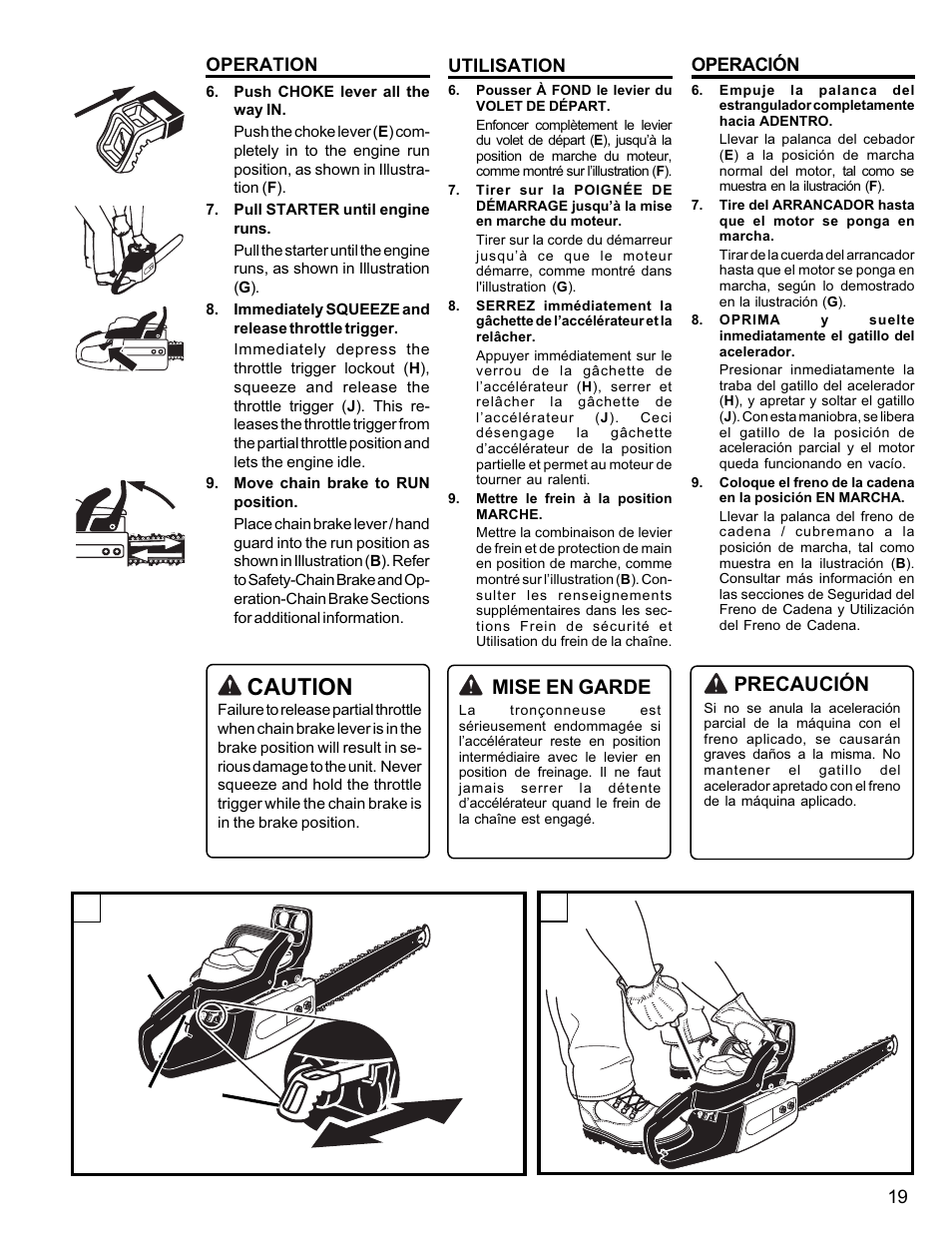 Hj e, Caution, Mise en garde | Precaución | Homelite UT10946 User Manual | Page 19 / 72