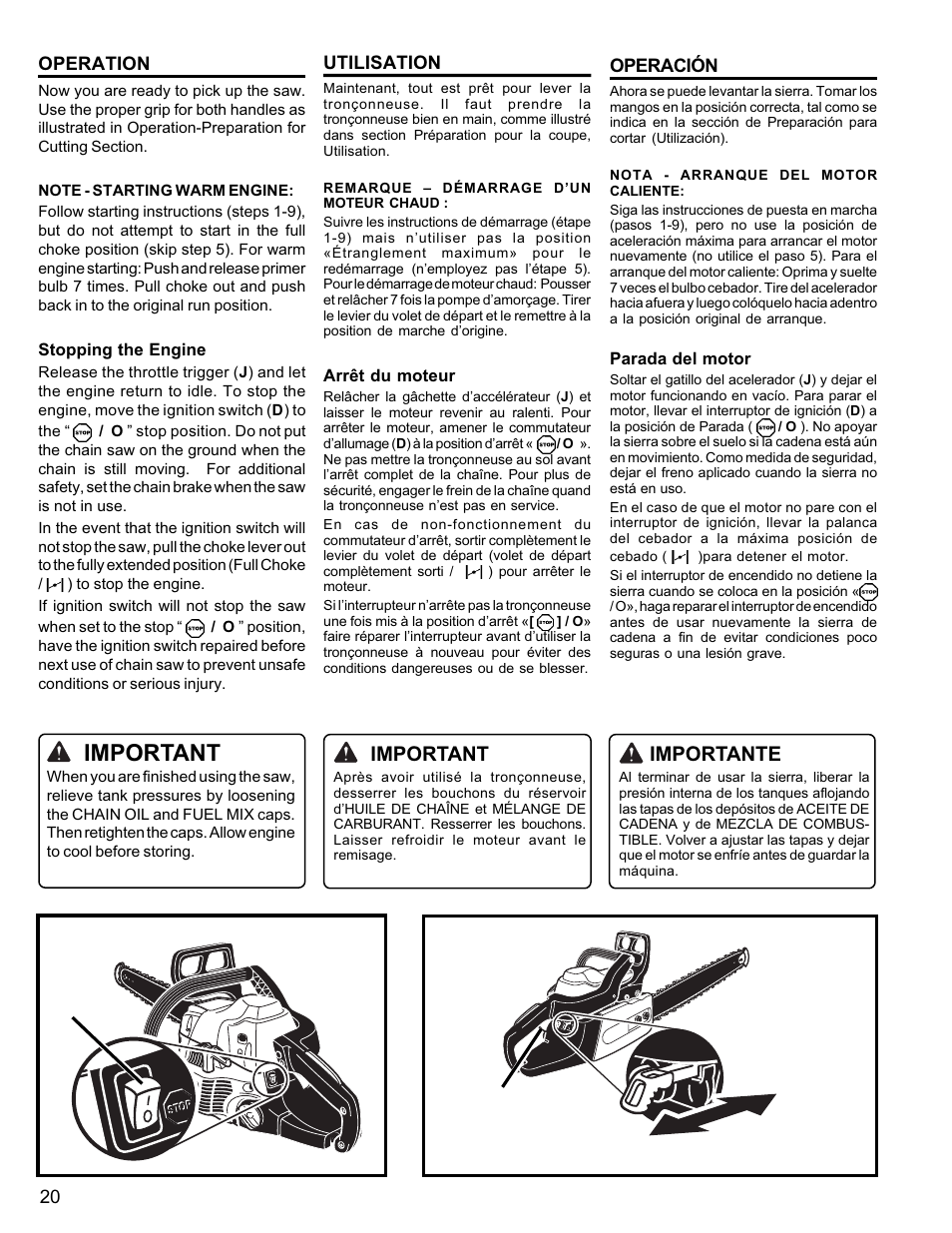 Important, Importante | Homelite UT10946 User Manual | Page 20 / 72
