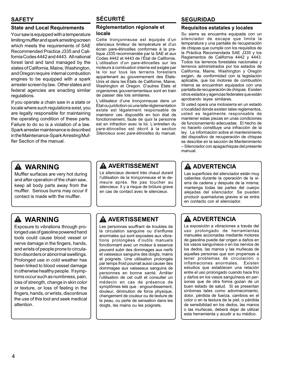 Warning | Homelite UT10946 User Manual | Page 4 / 72