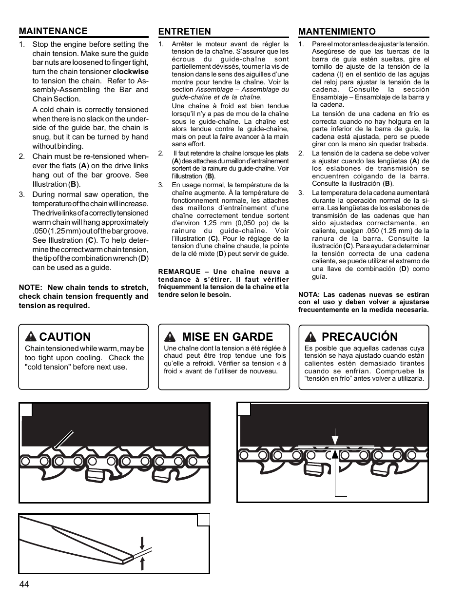 Ca b, Caution, Mise en garde | Precaución | Homelite UT10946 User Manual | Page 44 / 72