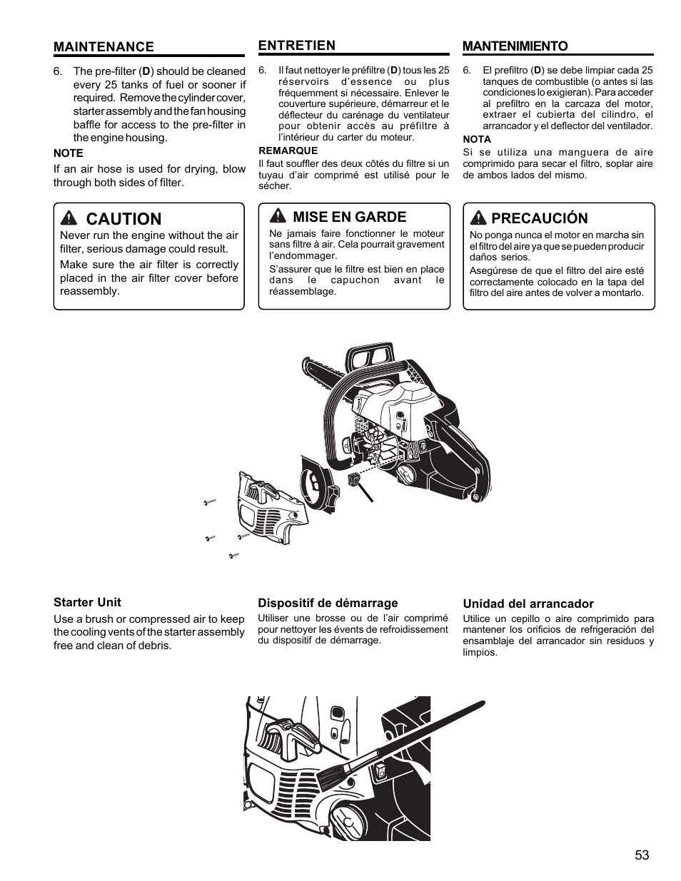 Caution, Mise en garde, Precaución | Homelite UT10946 User Manual | Page 53 / 72