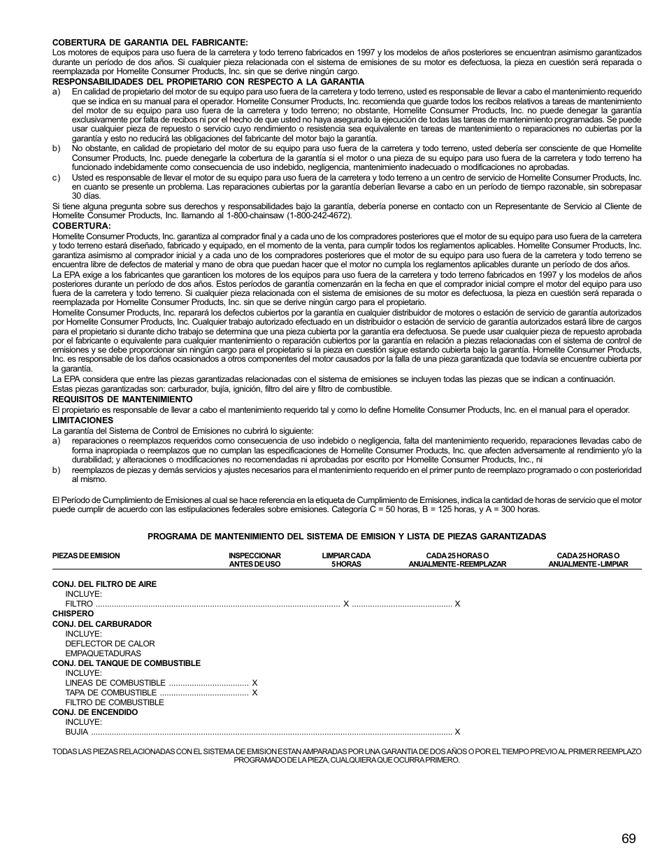 Homelite UT10946 User Manual | Page 69 / 72