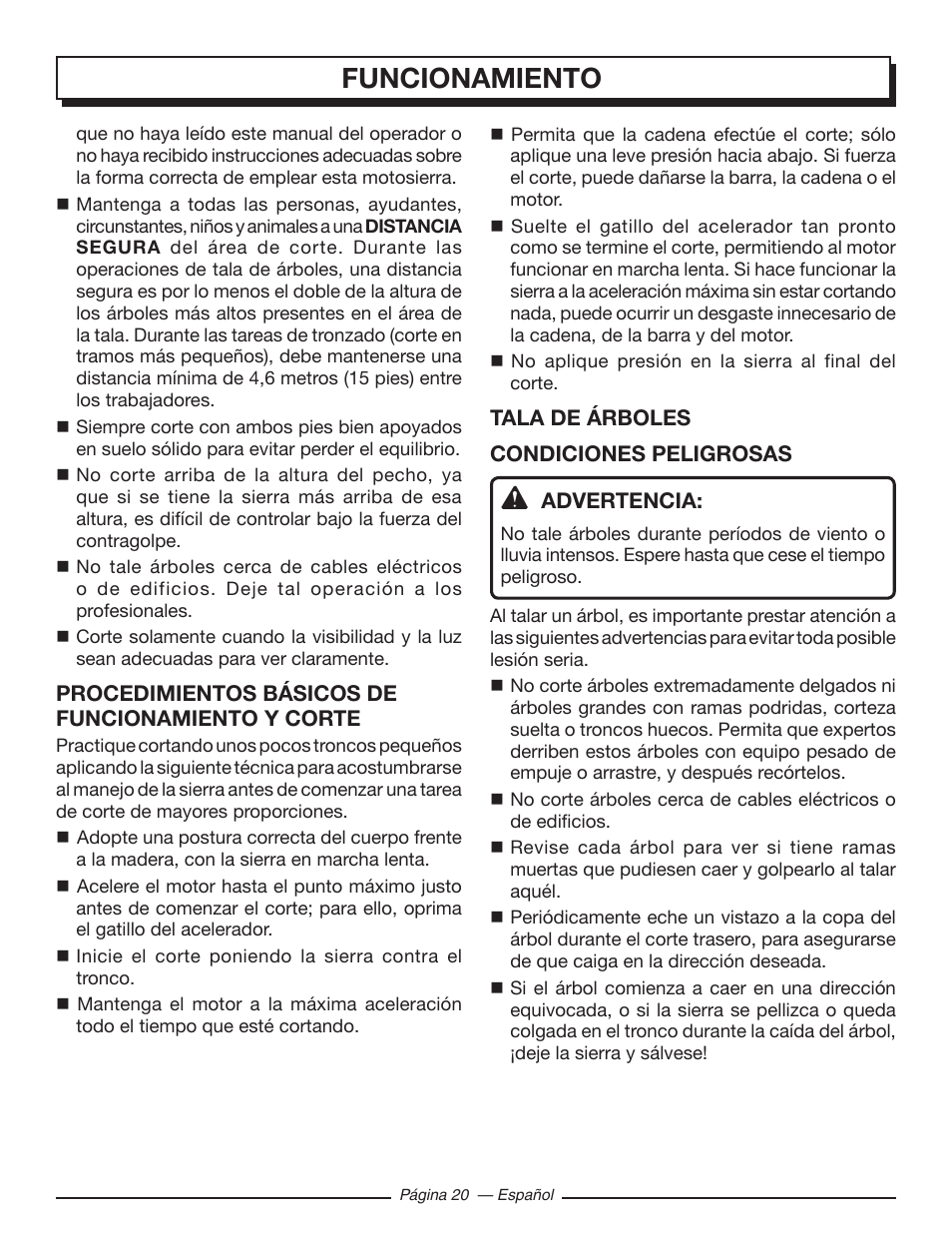 Funcionamiento | Homelite UT10585 User Manual | Page 100 / 124