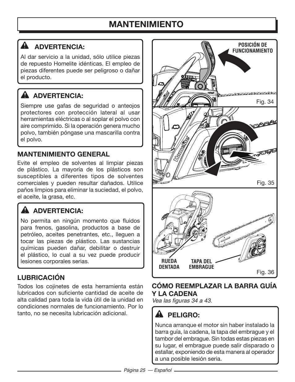 Mantenimiento | Homelite UT10585 User Manual | Page 105 / 124