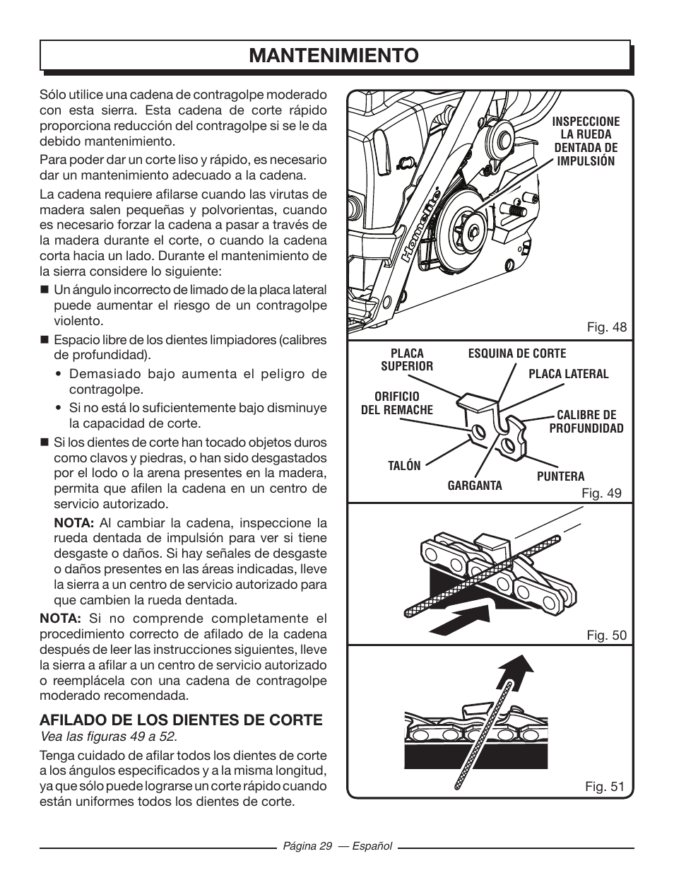 Mantenimiento | Homelite UT10585 User Manual | Page 109 / 124