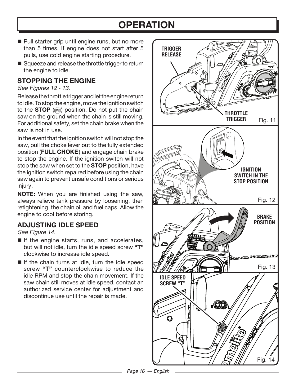 Operation | Homelite UT10585 User Manual | Page 16 / 124