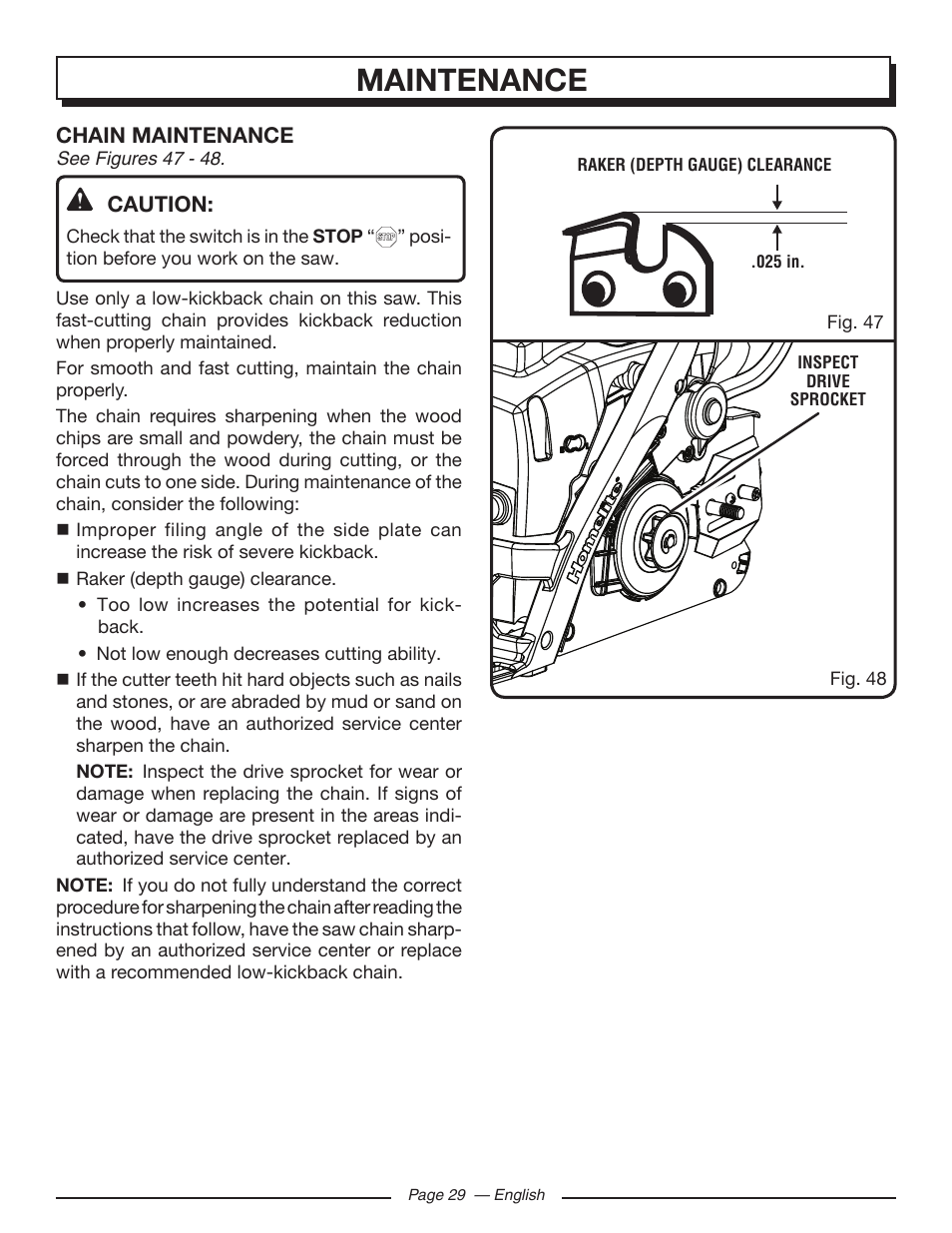 Maintenance | Homelite UT10585 User Manual | Page 29 / 124