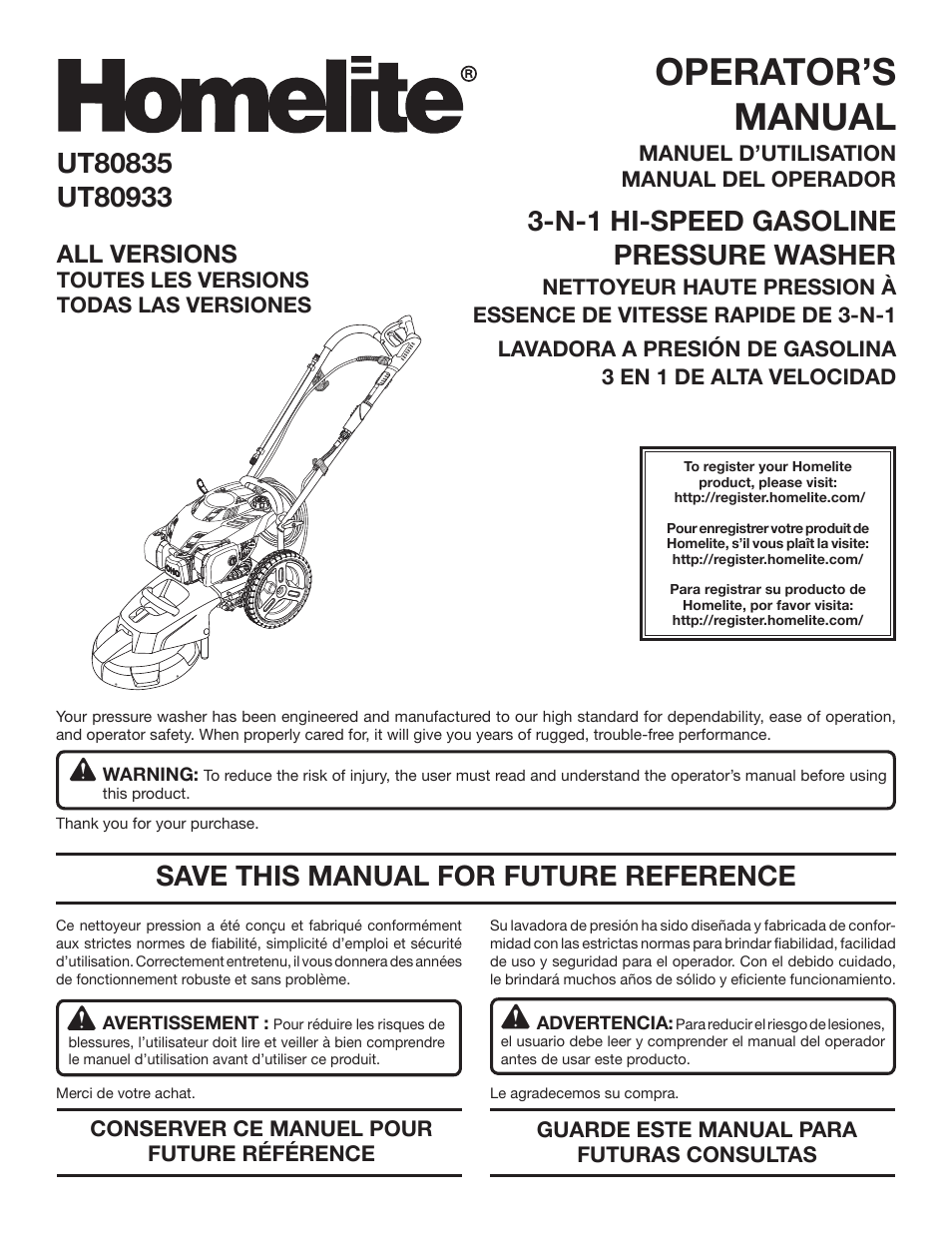 Homelite UT80835 User Manual | 65 pages