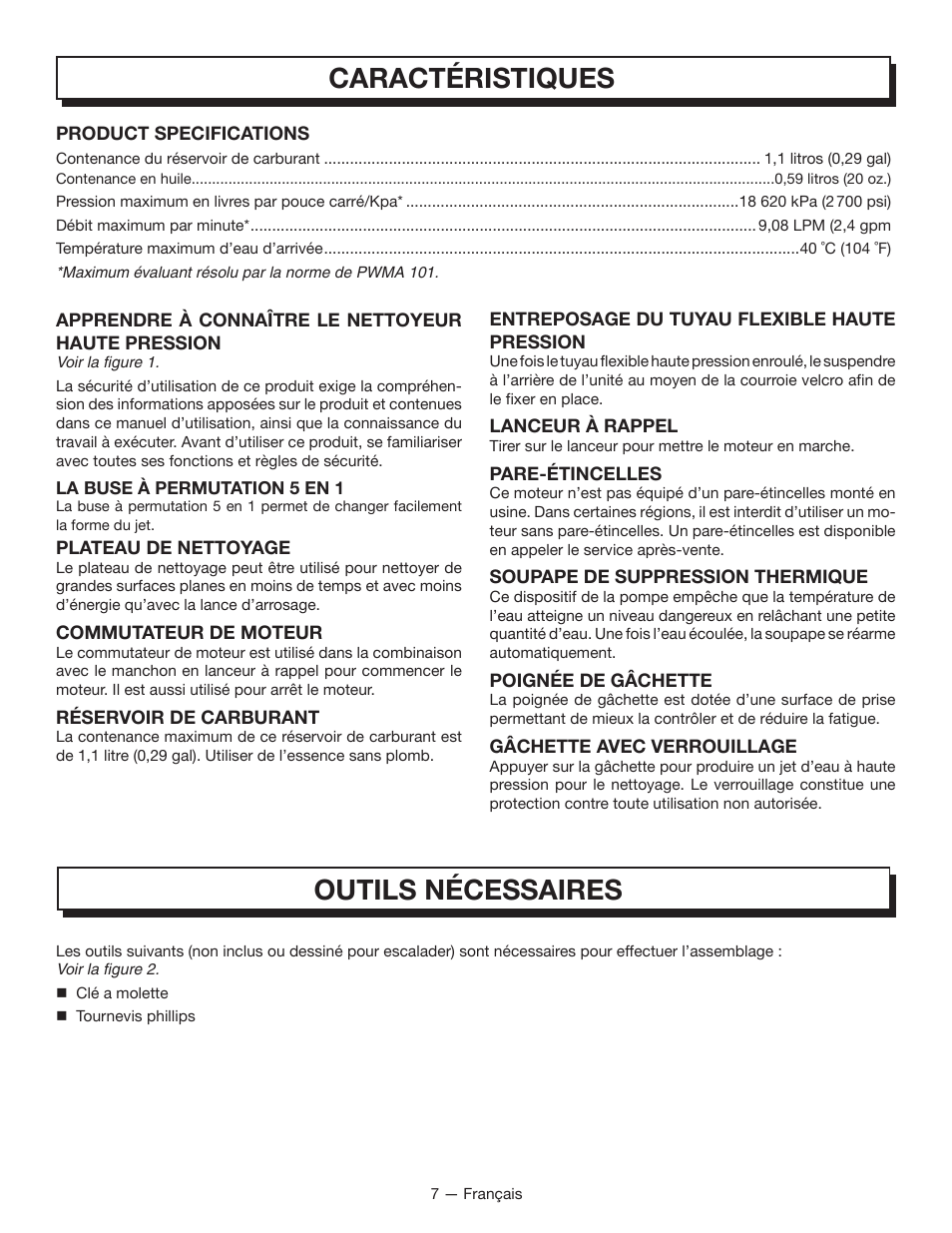 Caractéristiques outils nécessaires | Homelite UT80835 User Manual | Page 31 / 65
