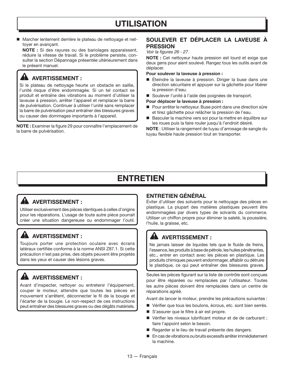 Utilisation, Entretien | Homelite UT80835 User Manual | Page 37 / 65