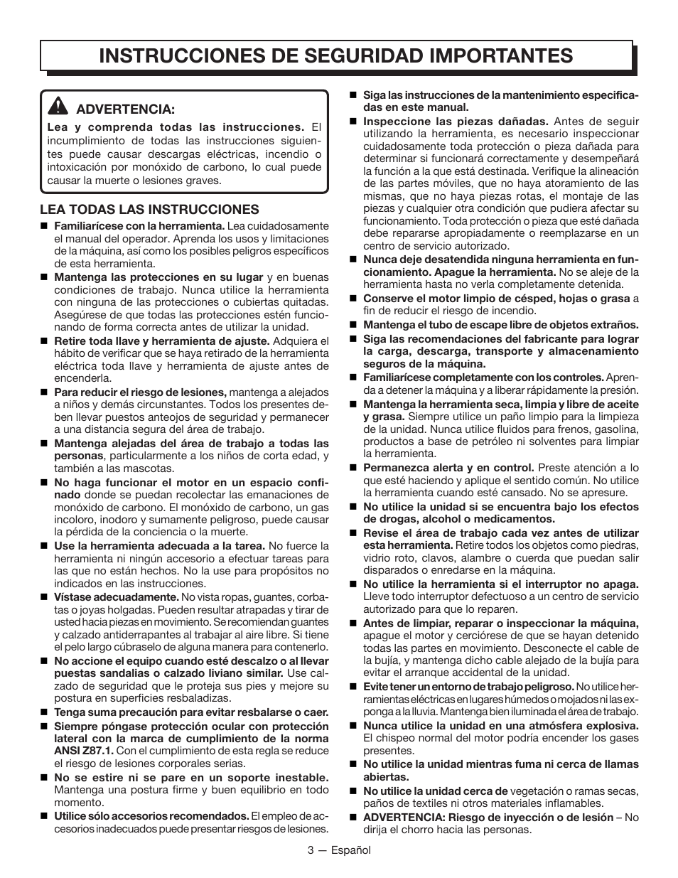 Instrucciones de seguridad importantes | Homelite UT80835 User Manual | Page 46 / 65