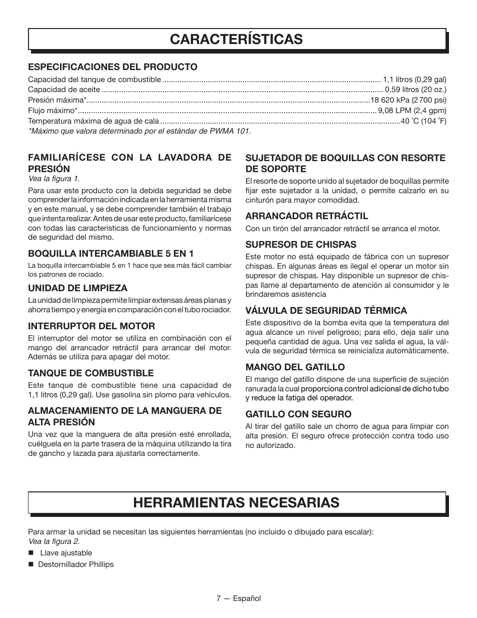 Características, Herramientas necesarias | Homelite UT80835 User Manual | Page 50 / 65