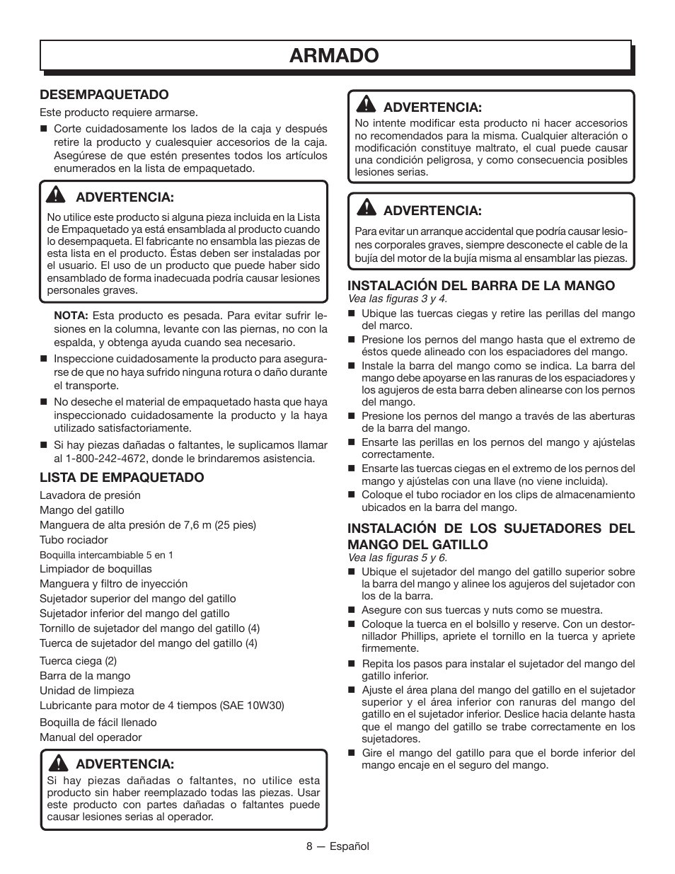 Armado | Homelite UT80835 User Manual | Page 51 / 65