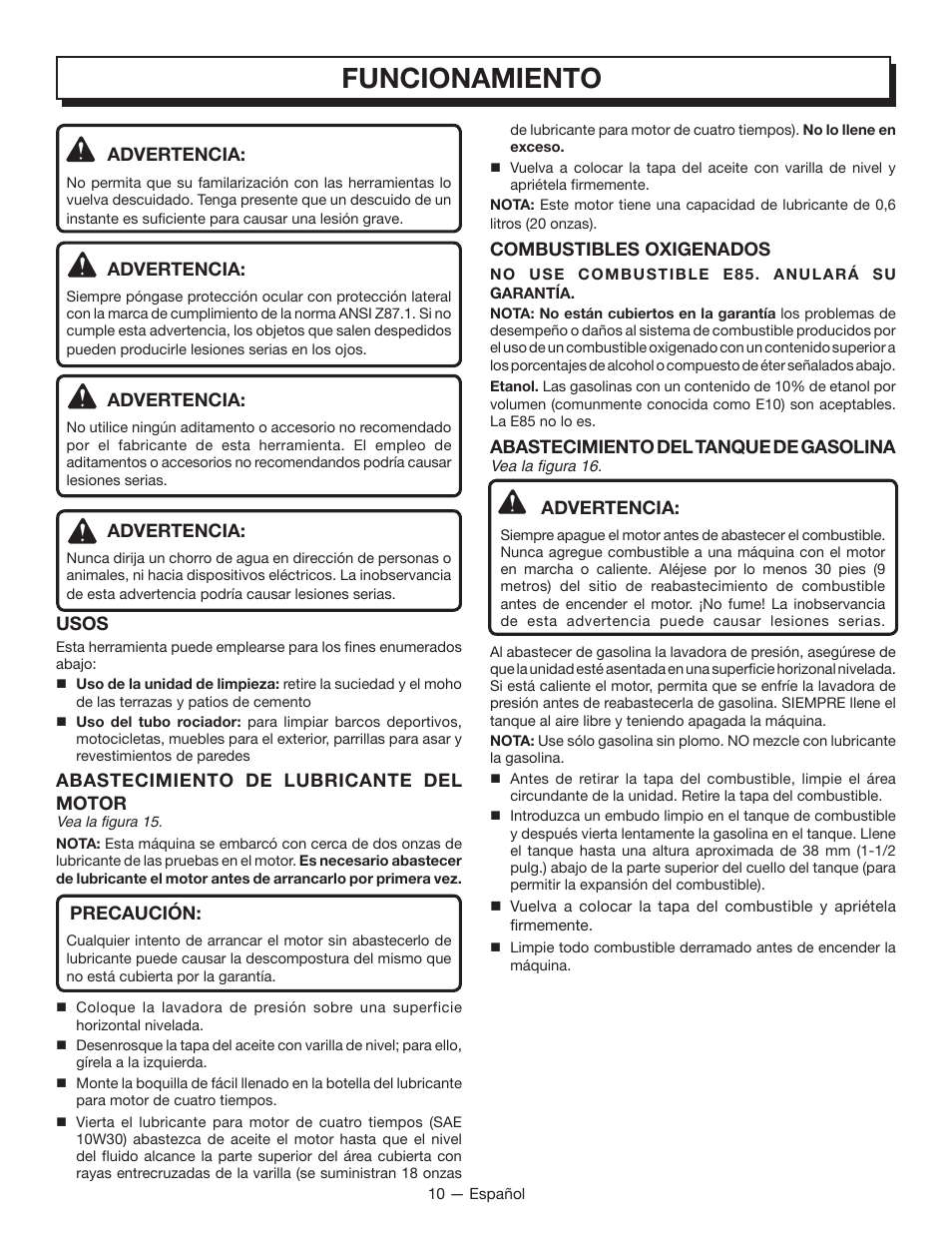 Funcionamiento | Homelite UT80835 User Manual | Page 53 / 65