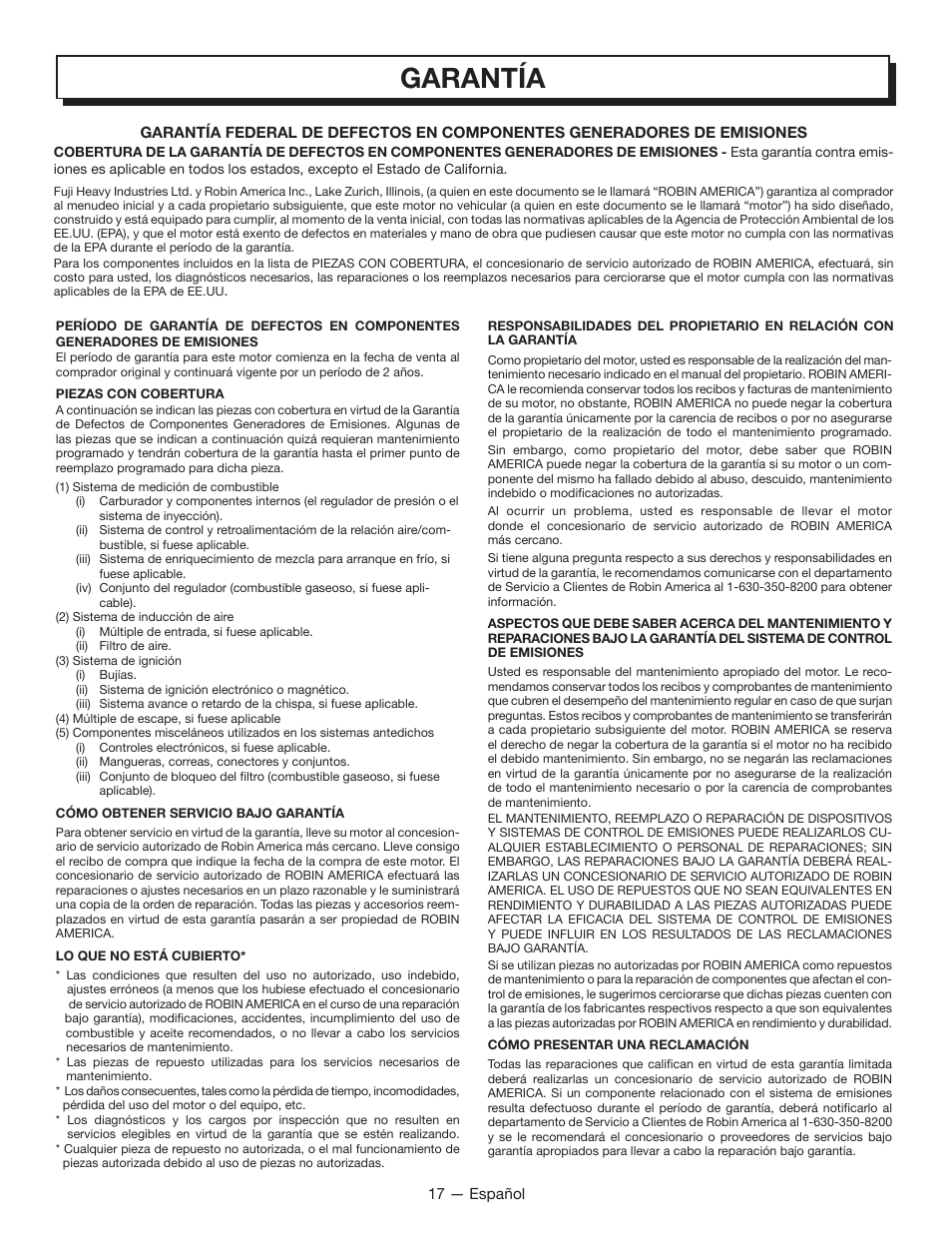 Garantía | Homelite UT80835 User Manual | Page 60 / 65