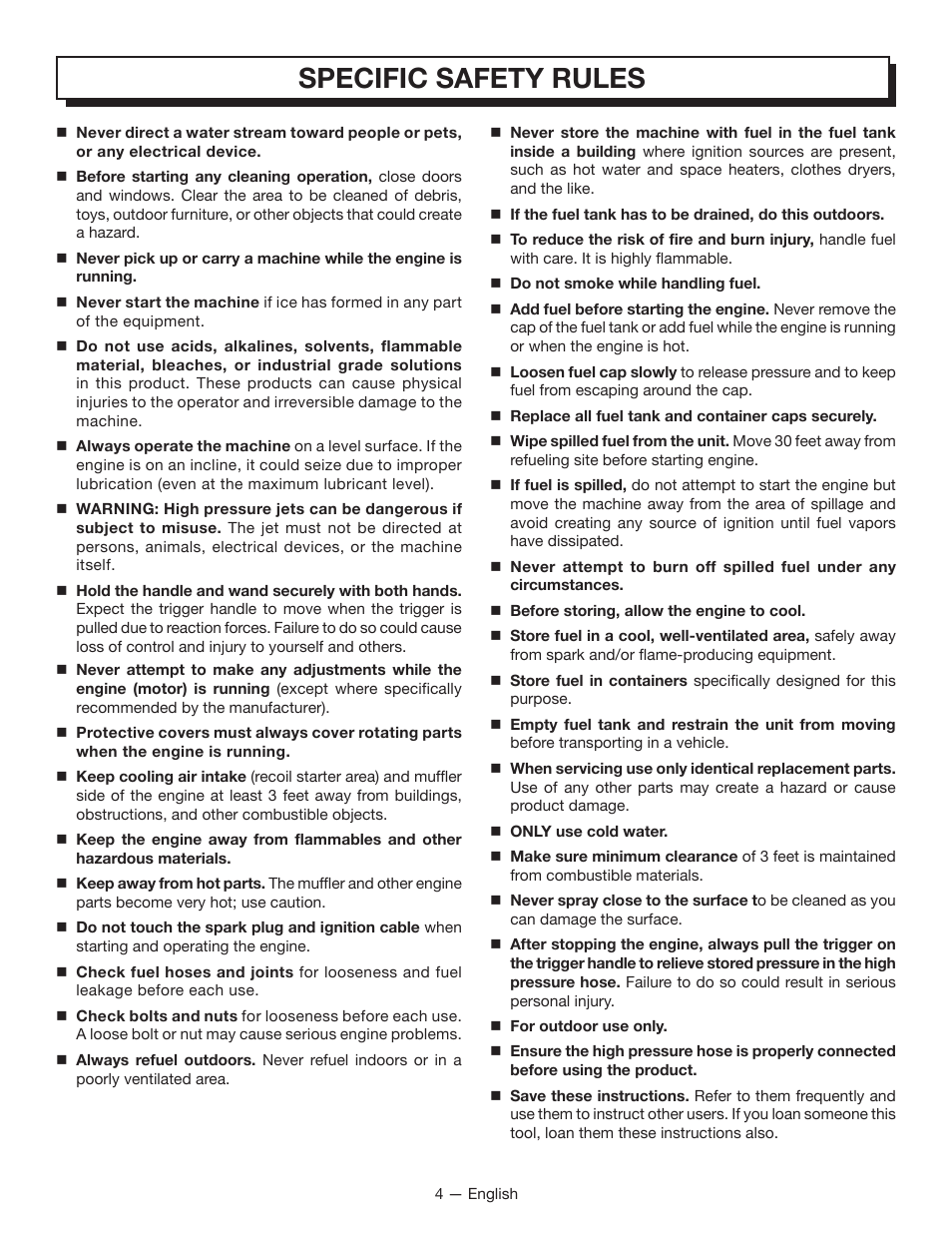 Specific safety rules | Homelite UT80835 User Manual | Page 9 / 65