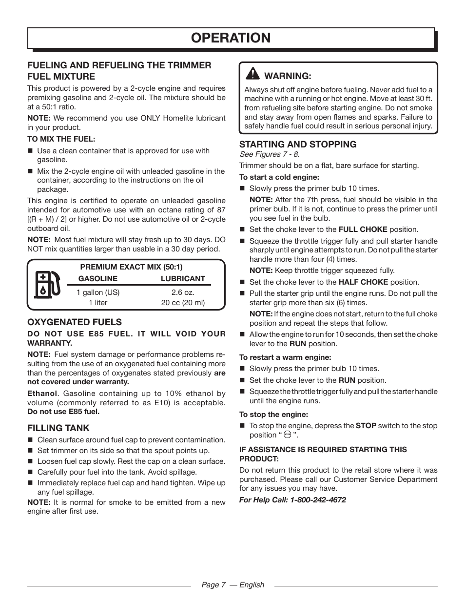 Operation | Homelite UT32601 User Manual | Page 11 / 44