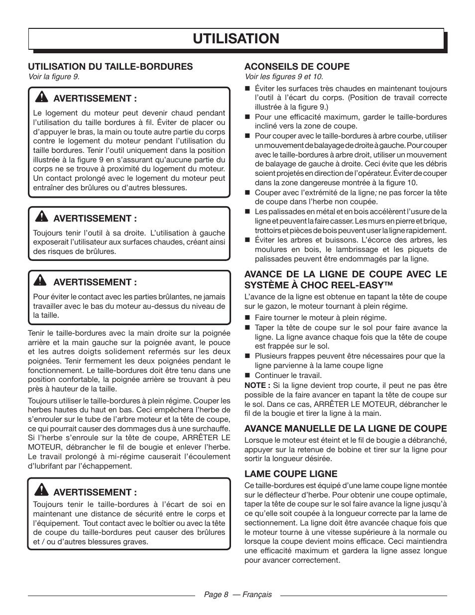 Utilisation | Homelite UT32601 User Manual | Page 24 / 44