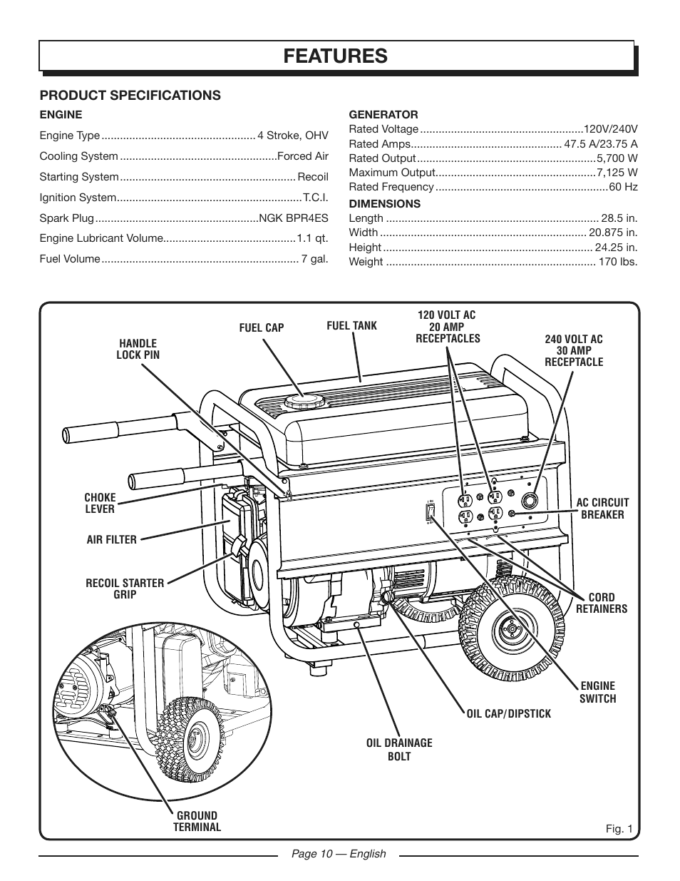 Features | Homelite HG5700 User Manual | Page 10 / 24