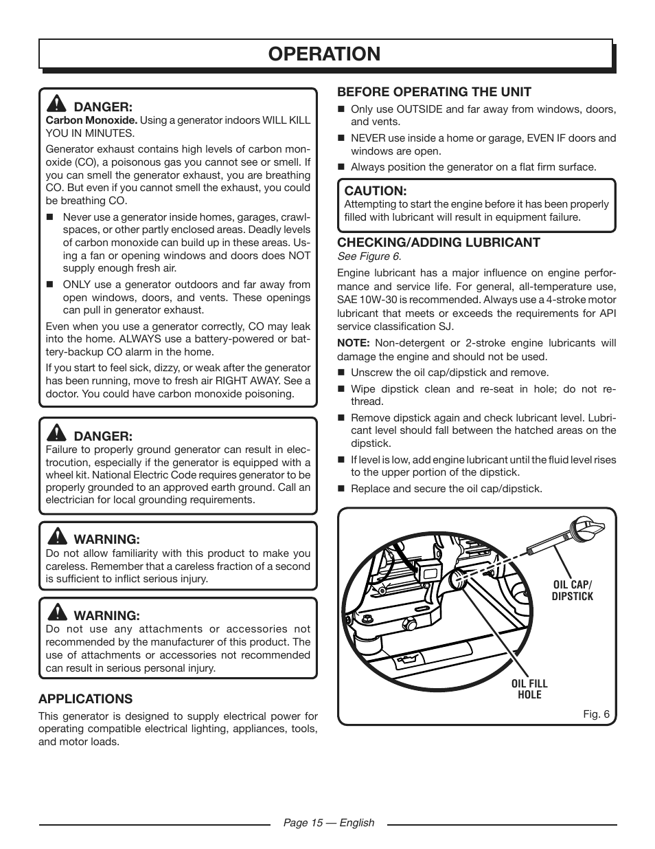 Operation | Homelite HG5700 User Manual | Page 15 / 24