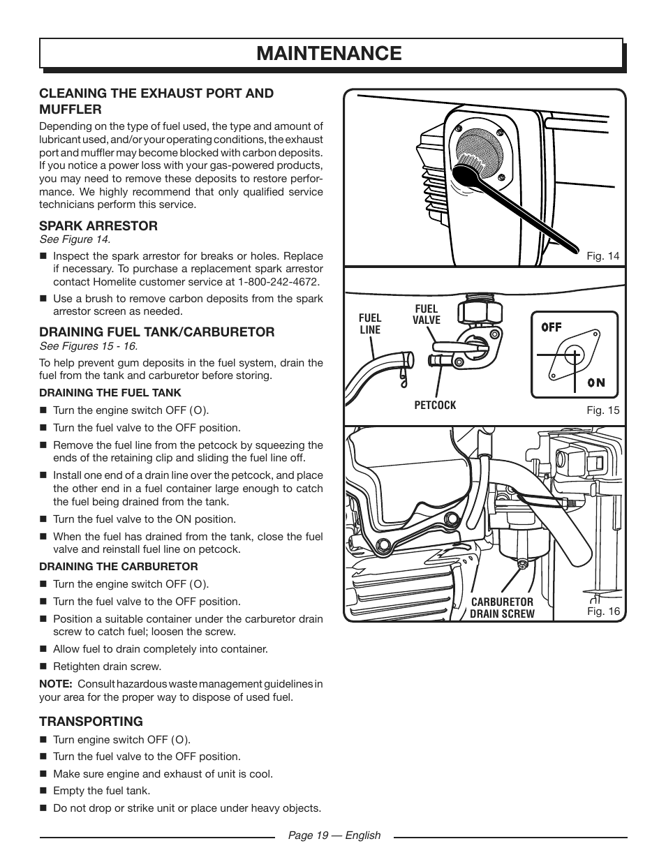 Maintenance | Homelite HG5700 User Manual | Page 19 / 24