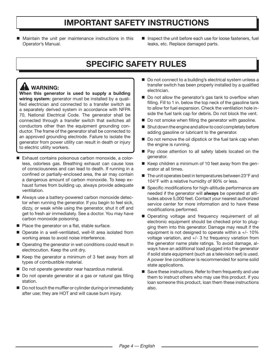 Specific safety rules, Important safety instructions | Homelite HG5700 User Manual | Page 4 / 24