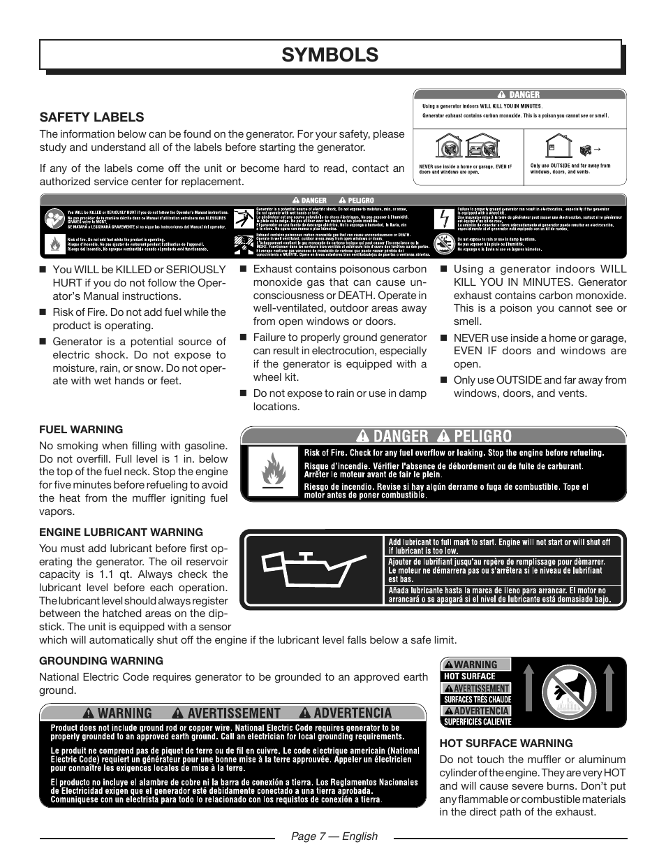 Symbols | Homelite HG5700 User Manual | Page 7 / 24