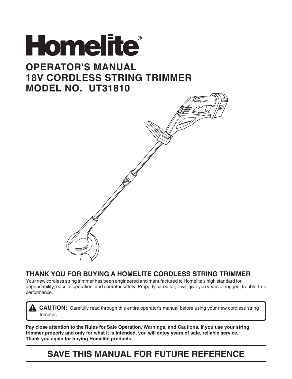 Homelite UT31810 User Manual | 18 pages