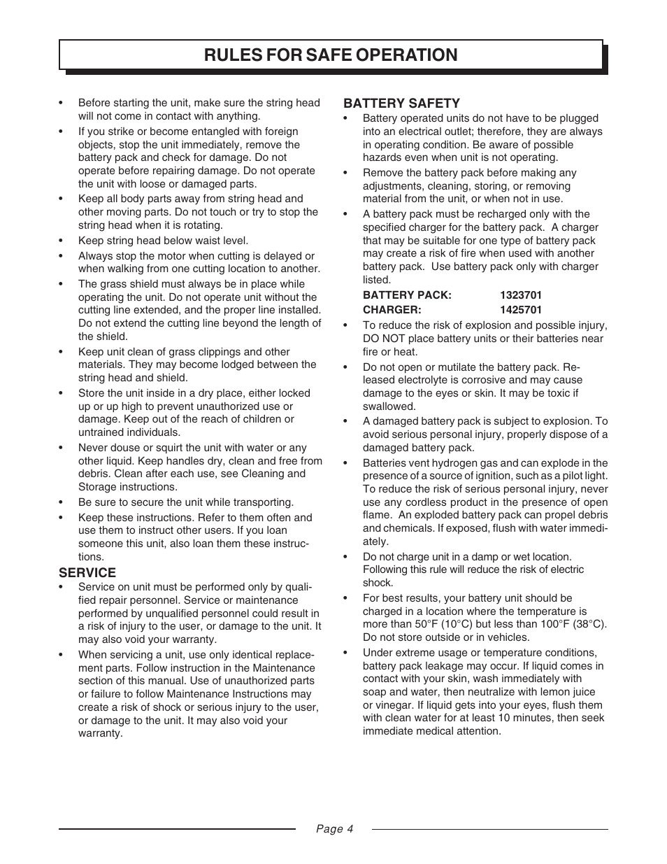 Rules for safe operation | Homelite UT31810 User Manual | Page 4 / 18