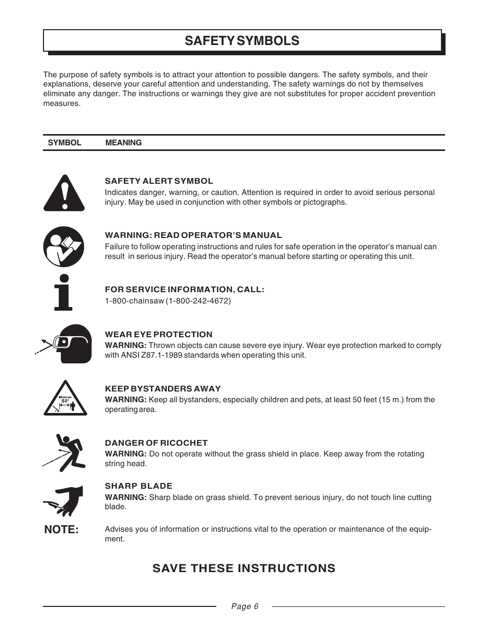 Safety symbols | Homelite UT31810 User Manual | Page 6 / 18