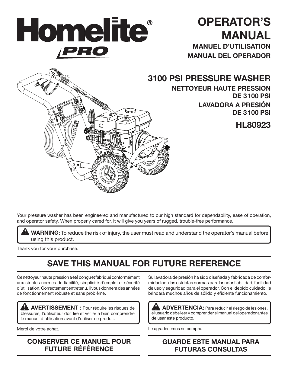 Homelite HL80923 User Manual | 48 pages