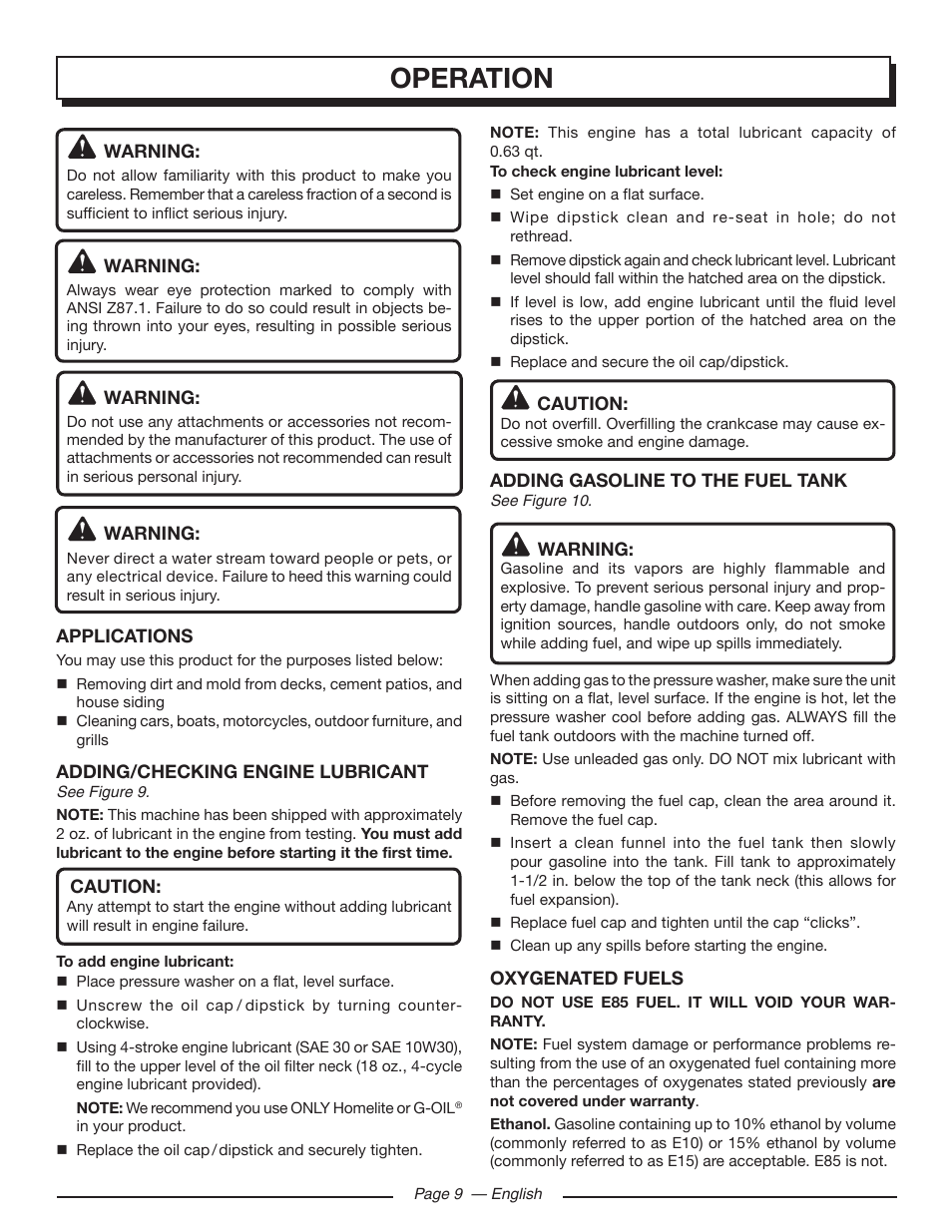 Operation | Homelite HL80923 User Manual | Page 13 / 48