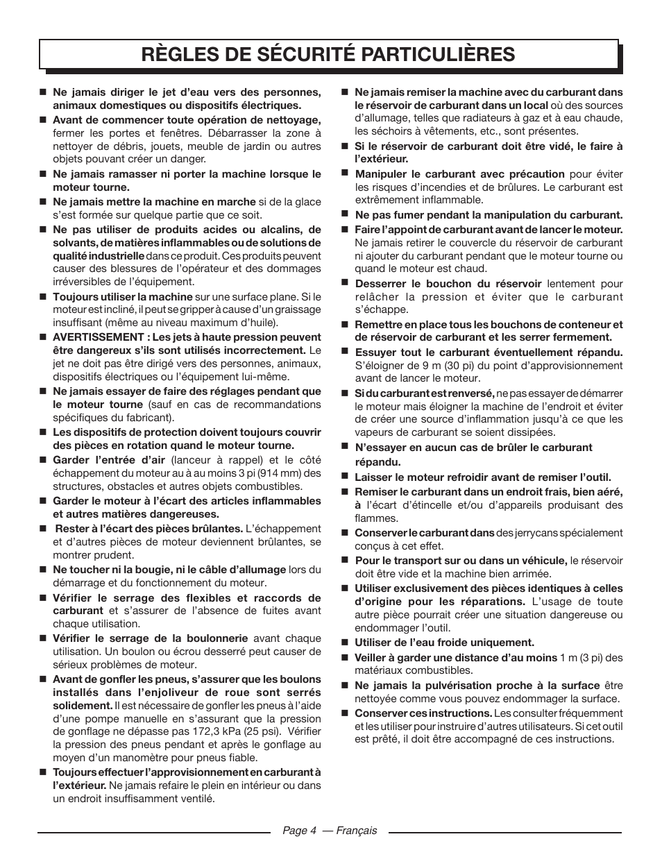 Règles de sécurité particulières | Homelite HL80923 User Manual | Page 21 / 48