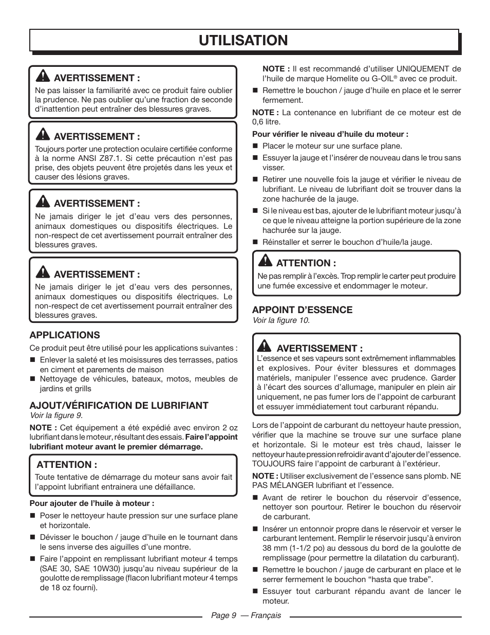 Utilisation | Homelite HL80923 User Manual | Page 26 / 48