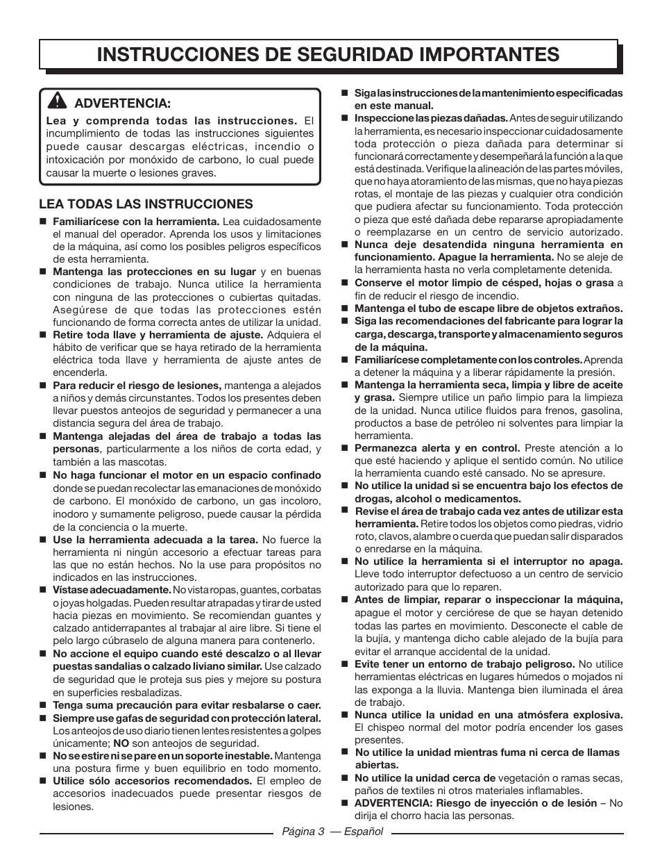Instrucciones de seguridad importantes | Homelite HL80923 User Manual | Page 33 / 48