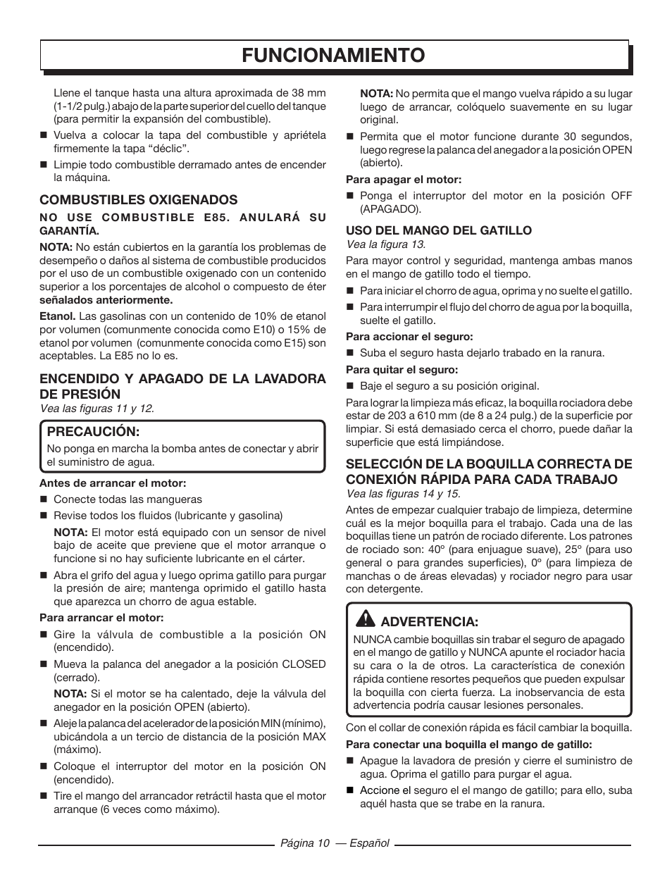 Funcionamiento | Homelite HL80923 User Manual | Page 40 / 48