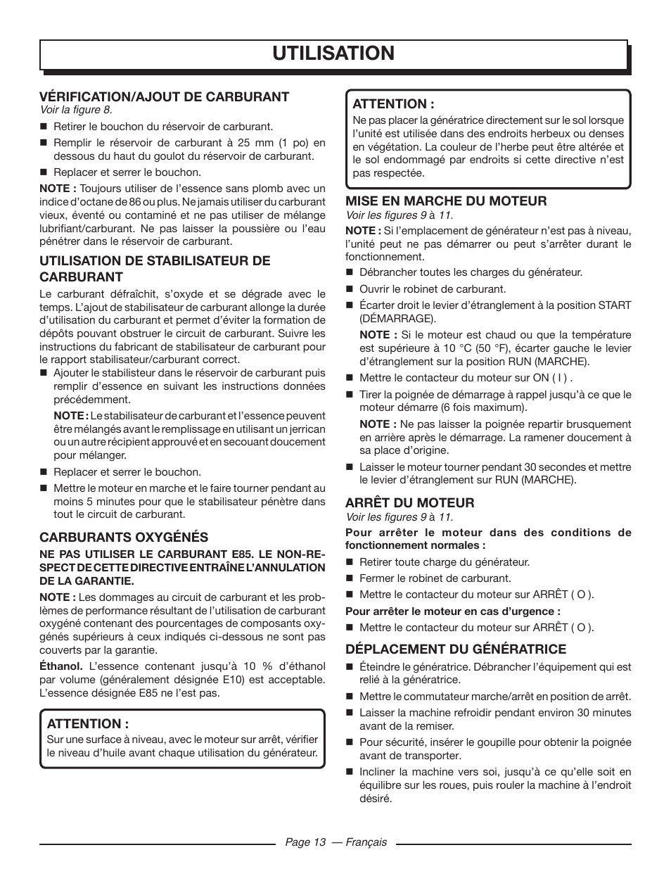 Utilisation | Homelite UT902250 User Manual | Page 35 / 60