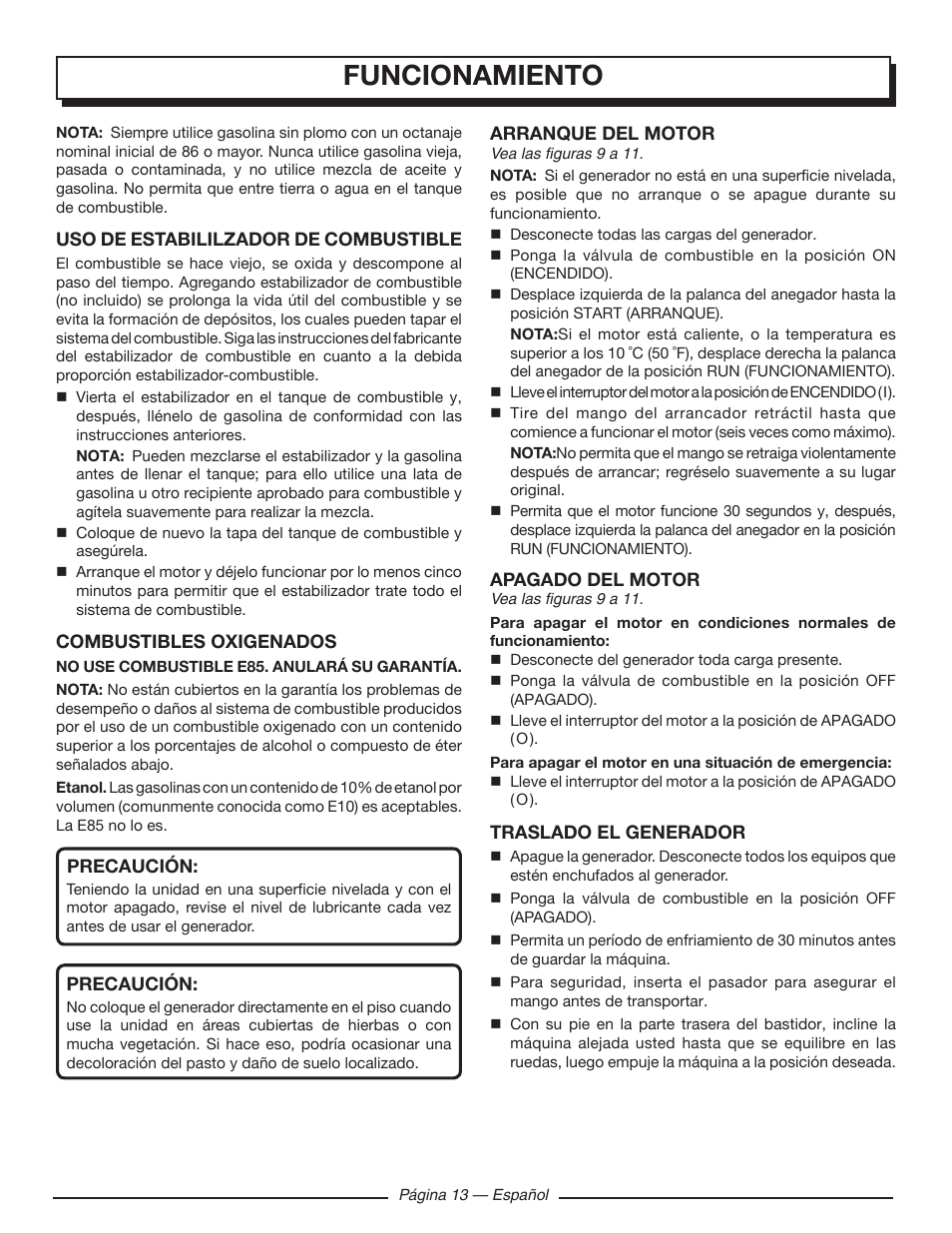 Funcionamiento | Homelite UT902250 User Manual | Page 53 / 60