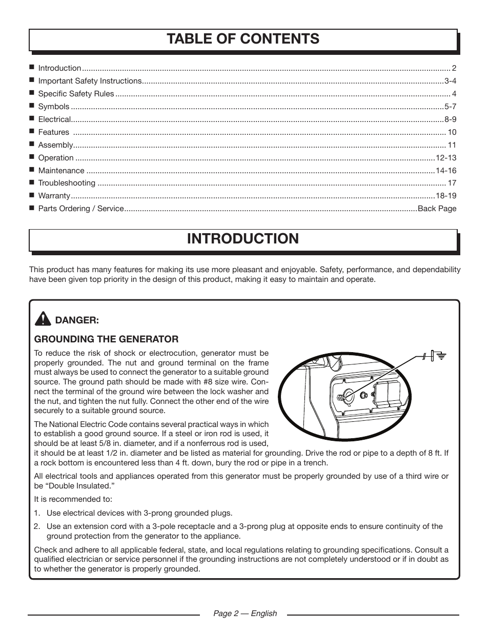 Table of contents introduction | Homelite UT902250 User Manual | Page 6 / 60