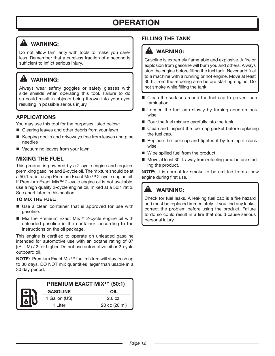 Operation | Homelite UT08947 User Manual | Page 12 / 22