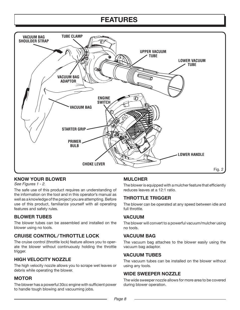 Features | Homelite UT08947 User Manual | Page 8 / 22