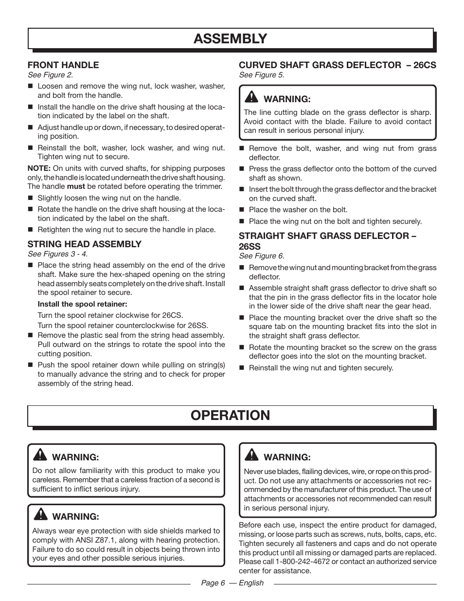 Assembly, Operation | Homelite 26SS UT22650 User Manual | Page 10 / 44